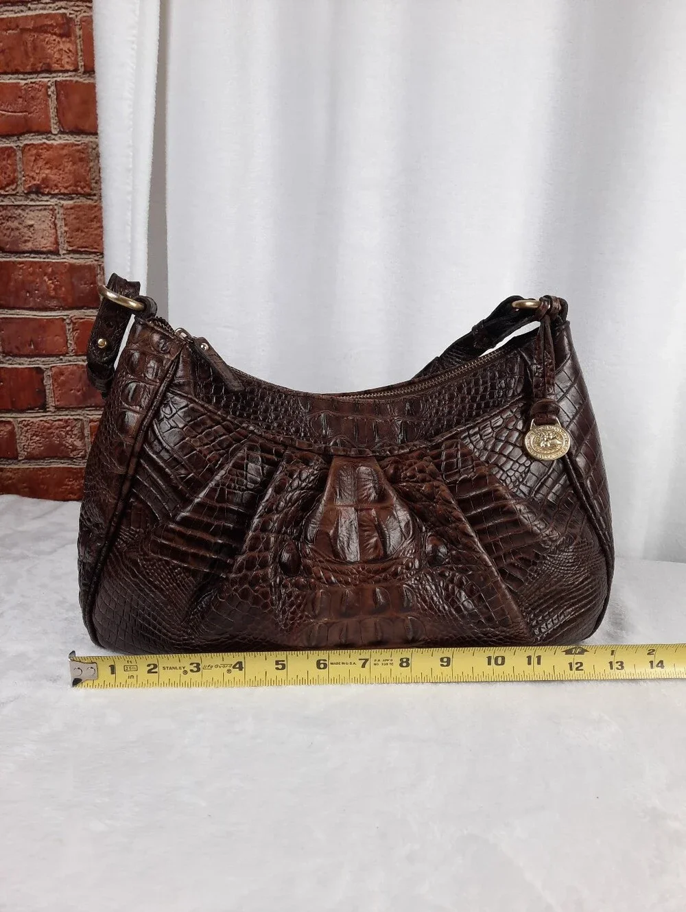 Brahmin Pecan Melbourne Croc-Embossed Hobo Shoulder Bag